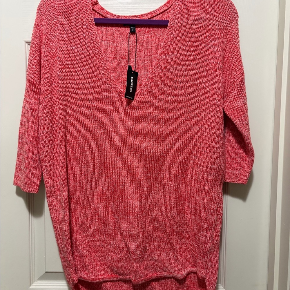 Express Coral V-Neck Sweater NWT